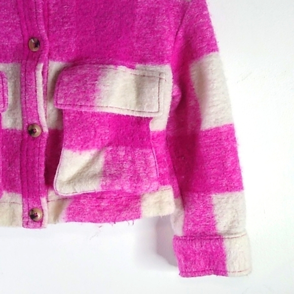 Zara - Pink/White Long Sleeve Cropped Wool Blend Jacket - Size 10 - Picture 2 of 7
